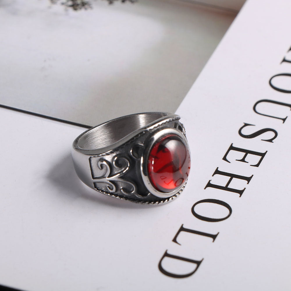 Wholesale Magic pomegranate ruby ring men's hip-hop titanium steel ring